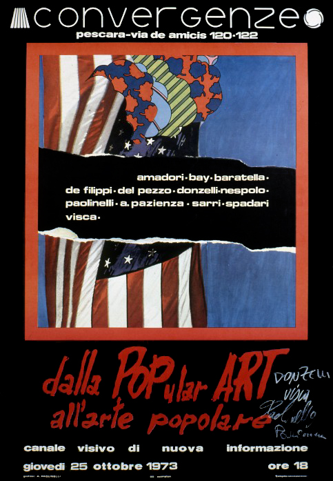 Locandina della mostra collettiva “Dalla POPular Art all'arte popolare“, Convergenze, 1973